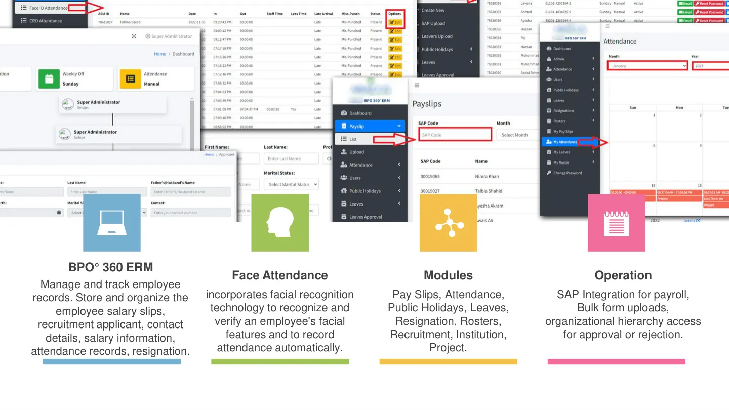 BPO 360 ERM face attendance and HR system